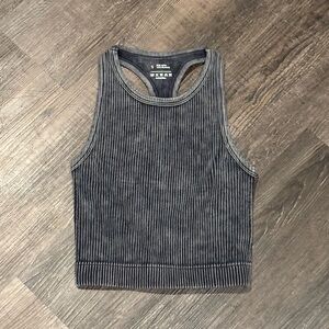 Sleeveless Ribbed Tank with Interior Care Print